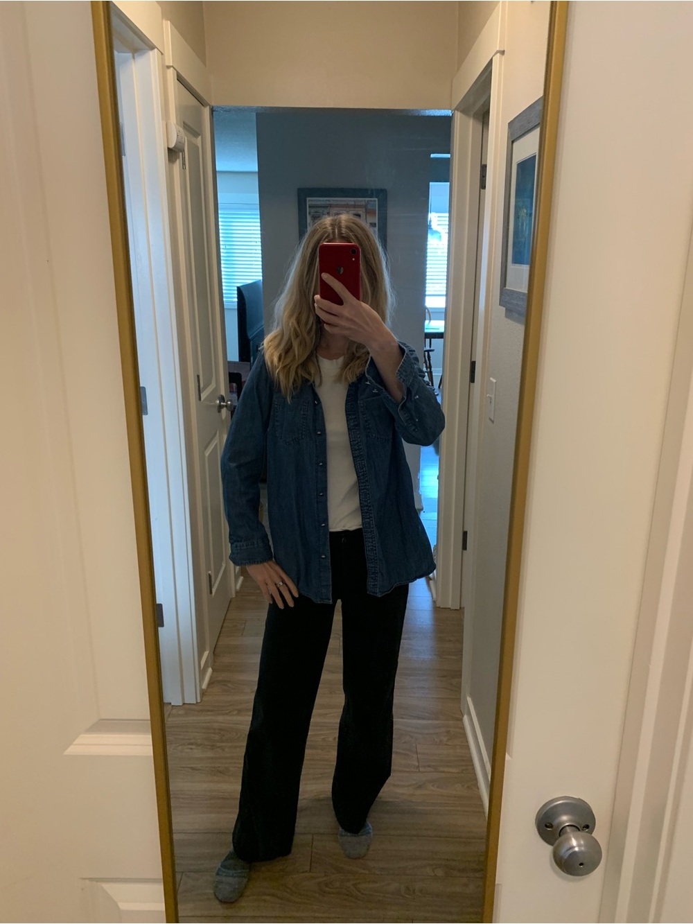 Talbots Denim Button-Down Shirt Jacket in Medium Blue
